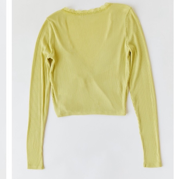 NWT Urban Outfitters Lace Y2K Wrap Top Green Crop ribbed soft cross brandy melvi - Picture 4 of 15